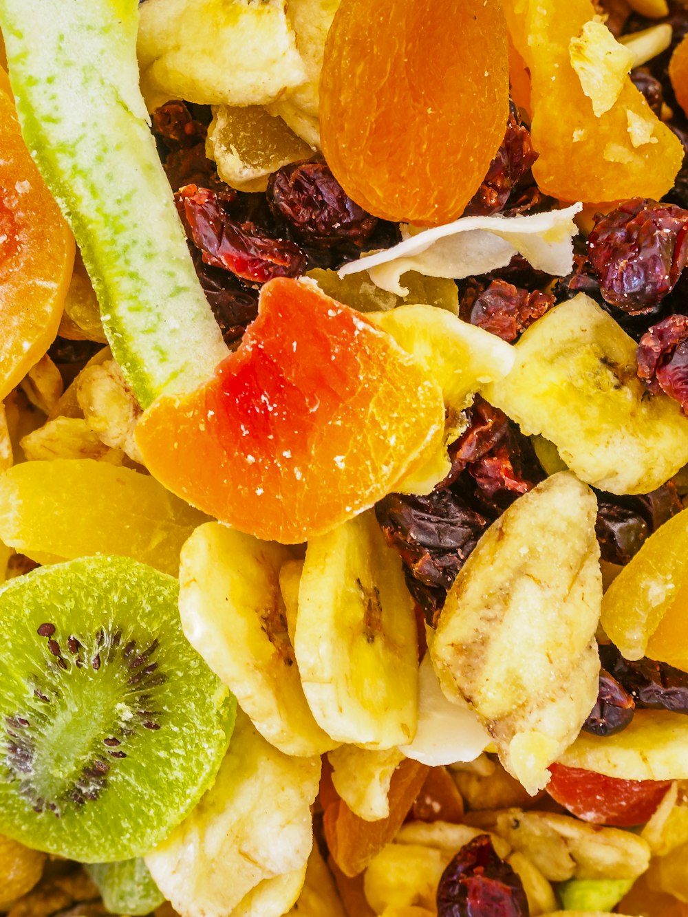 Dried apricots, figs, dates and mango in bulk